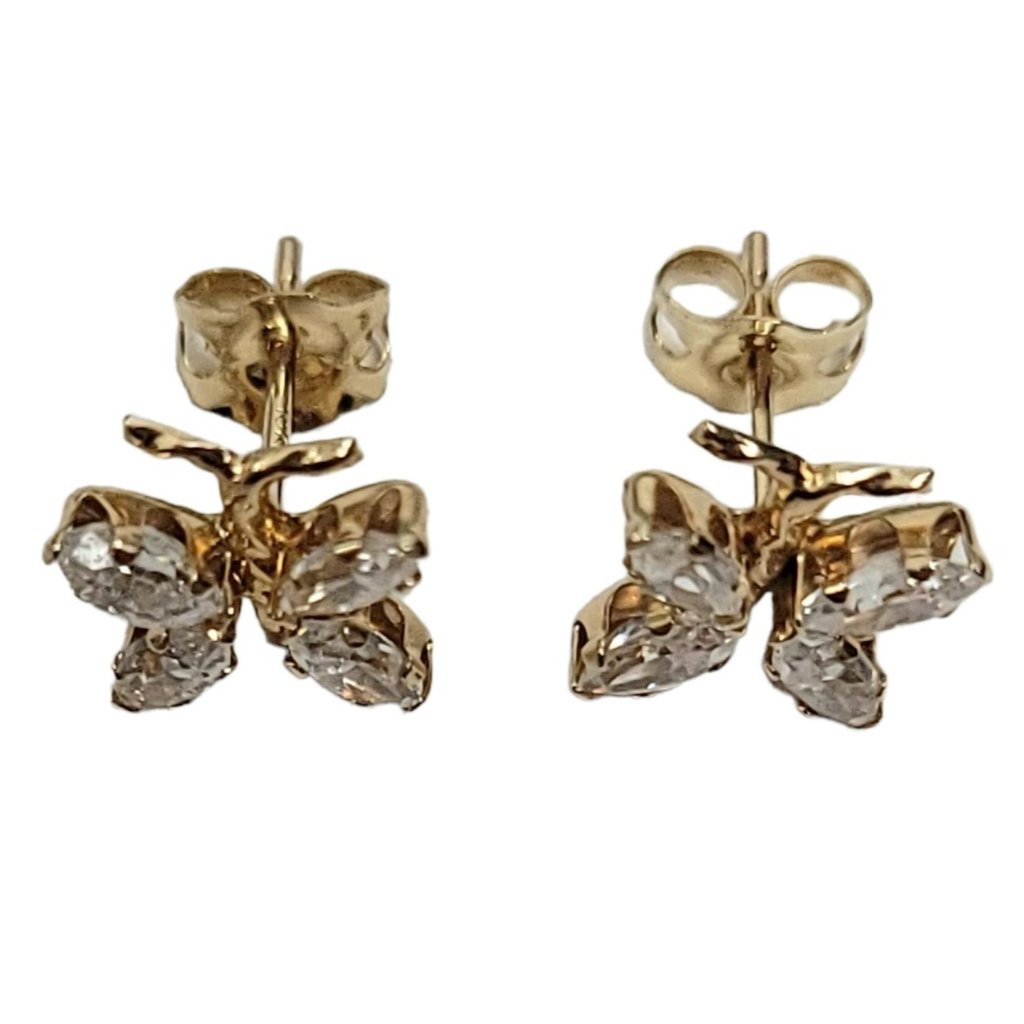 10k Yellow Gold Studded Cz Butterfly Post Stud Earrings